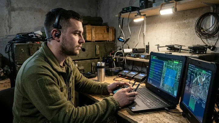 Ukrainische Soldaten bereiten einen Drohneneinsatz vor