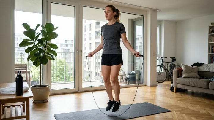 Sportler beim intensiven Seilspringen im Training