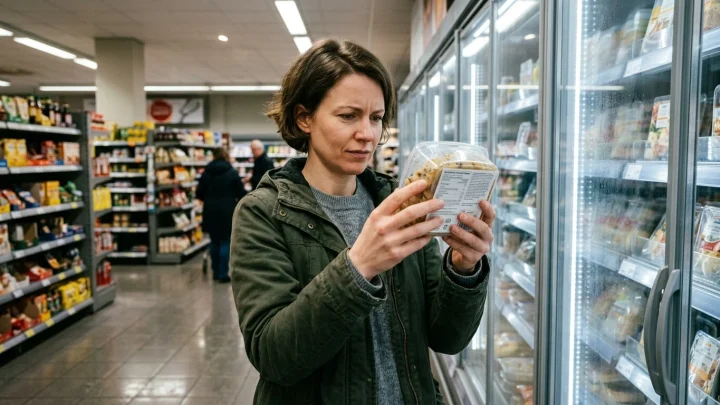 Nahaufnahme einer Packung Vanilleeis im Supermarkt