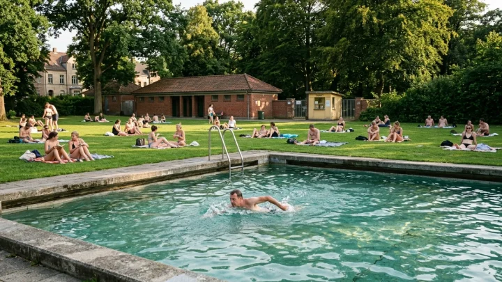 Luftbild des traditionsreichen Freibads in Dortmund