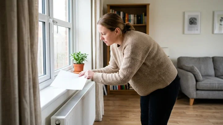 Papiertest am Fensterrahmen zur Dichtigkeitsprüfung