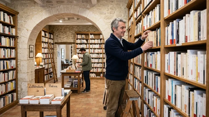 Luftaufnahme der Buchhandlung Le Bleuet im französischen Banon