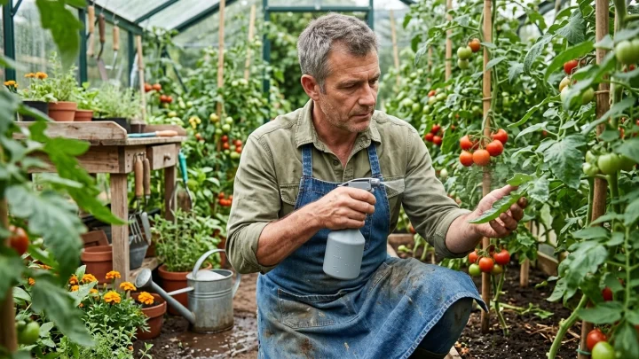 Thorsten König im Garten zwischen Tomatenpflanzen