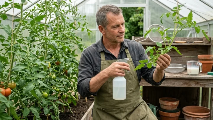 Gärtner Thorsten König zwischen Tomatenpflanzen im Garten