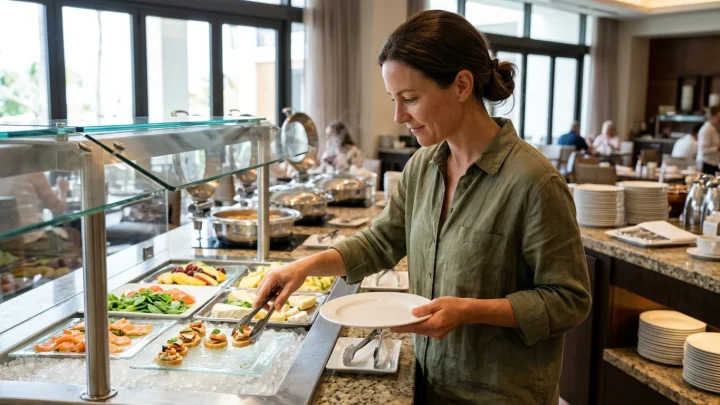 Warmhaltebehälter und Speisen auf einem Hotelbuffet
