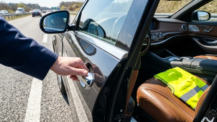 Dichter Stau und Einsatzfahrzeuge bei einer Vollsperrung auf der Autobahn