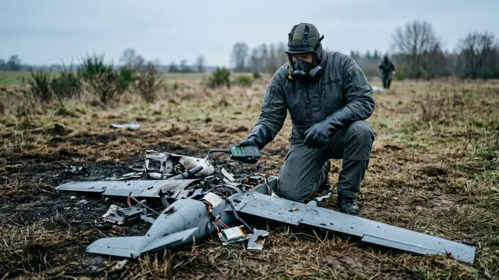 Abgeschossene russische Kampfdrohnen des Typs Geran 2