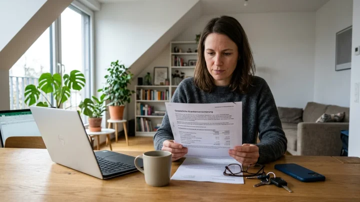 Eine Person prüft eine Abrechnung der Krankenkasse auf dem Smartphone