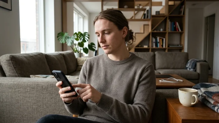 Smartphone mit WhatsApp Chat und blauen Haken auf dem Display