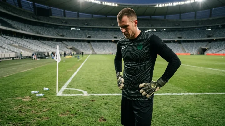 Leverkusen-Keeper Mark Flekken liegt am Boden