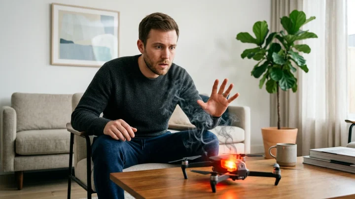 Ein technisches Gerät lädt an einer Steckdose.