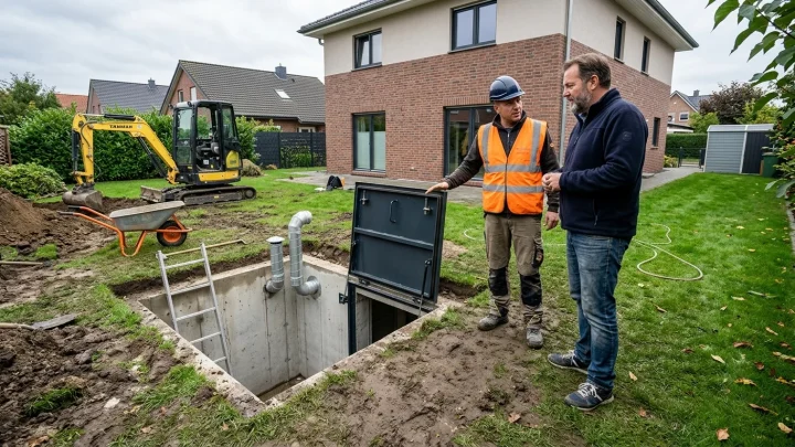 Bau eines unterirdischen Schutzraums aus Stahlbeton
