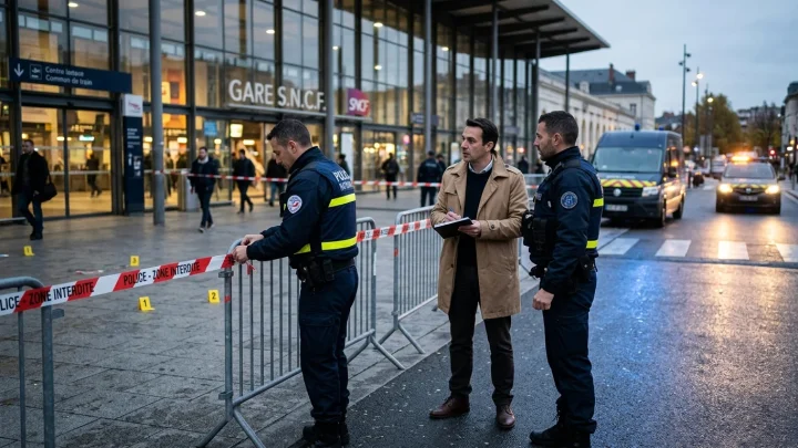 Der Bahnhofsvorplatz von Caen nach einer brutalen Attacke.
