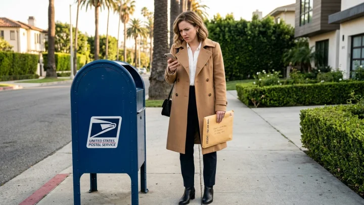 Logo der Deutschen Post auf einem Briefkasten oder Fahrzeug.