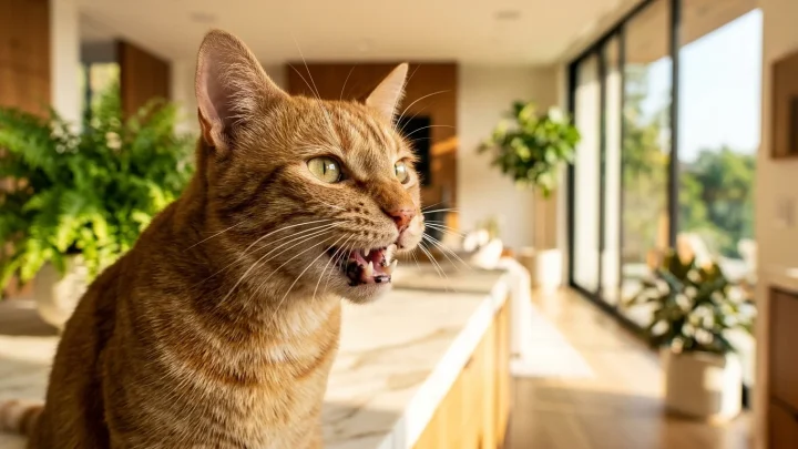 Eine Katze steht vor einer Toilettenschüssel.