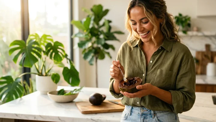 Eine Schwarze Sapote Pflanze in einem Topf.