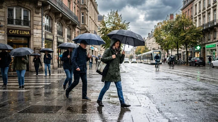 Ein Gewitterbild von NRW mit einer Karte der Meeresoberflächentemperatur