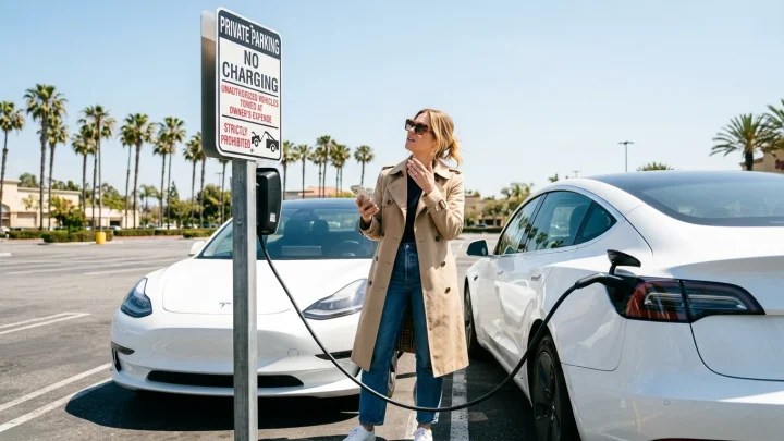 Eine Frau beim Aufladen ihres Elektroautos an einer Ladesäule.