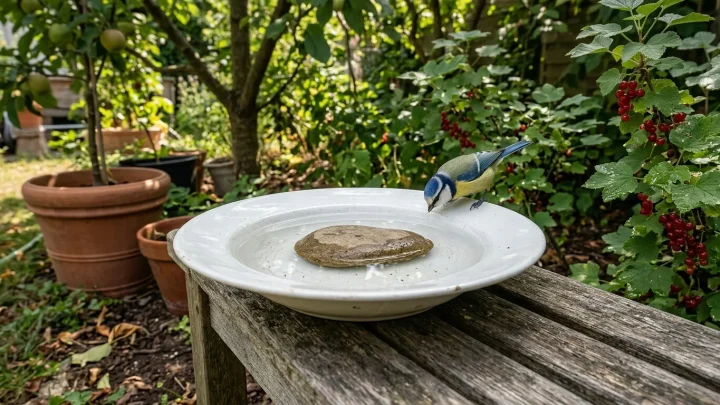 Schale mit Wasser für Vögel im Garten