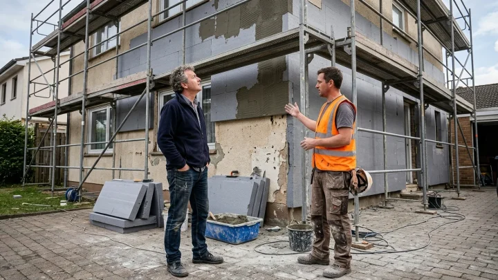 Sanierung einer Hausfassade mit Dämmung