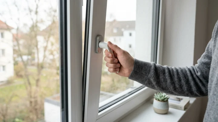 Fenstergriff an einem modernen Kunststofffenster