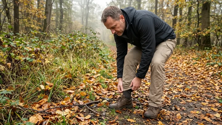 Zecke auf einem herbstlichen Blatt im Wald als Symbol für FSME Risikogebiete