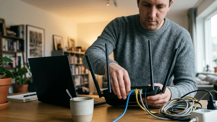 Telefon und Router auf einem Tisch