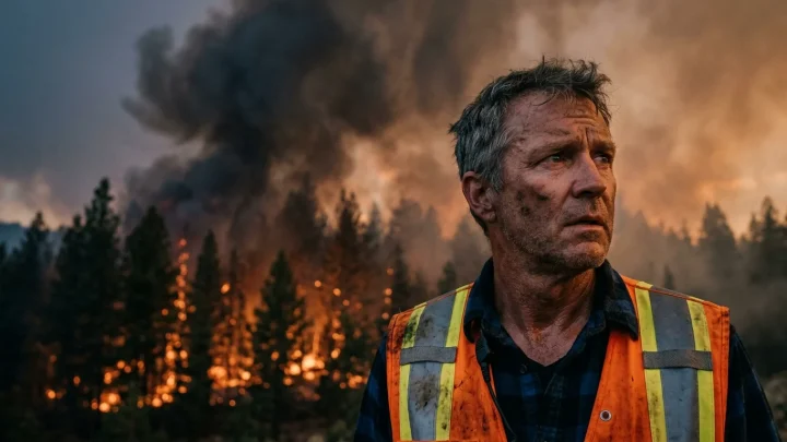 Einsatzkräfte beobachten den Waldbrand.