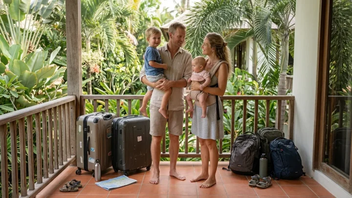 Gepäck einer Familie für eine langfristige Reise
