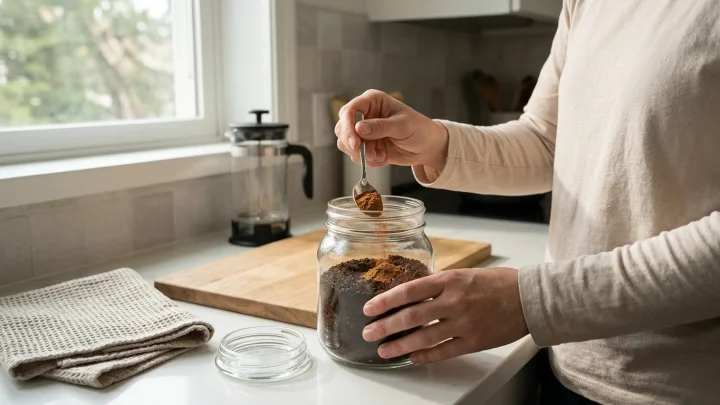 Kaffeesatz und Zimt als natürlicher Raumduft im Glas