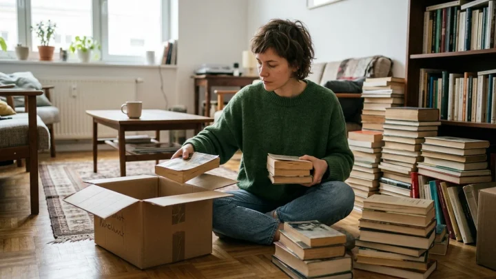 Nahaufnahme eines aufgeschlagenen Buches vor einem Bücherregal