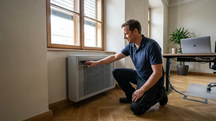 Moderne Konvektoren anstelle alter Heizkörper unter dem Fenster