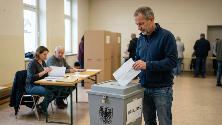 Stimmzettel und Wahlurne für die Landtagswahl in Sachsen-Anhalt