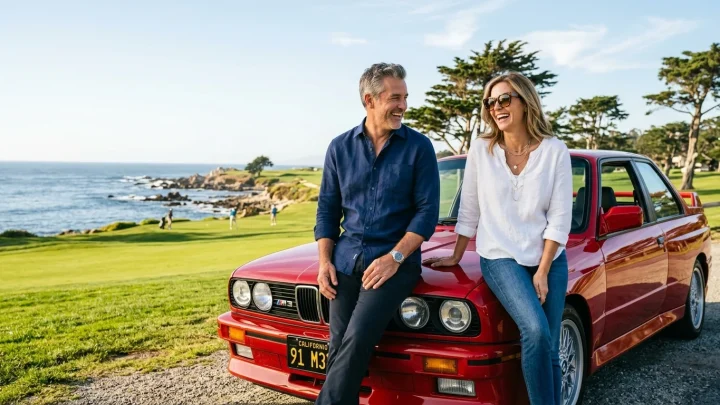 Eine Vielzahl deutscher Automobile auf einem Golfplatz während der Monterey Car Week.