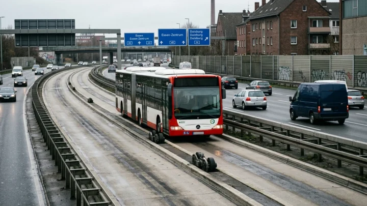 Spurbus mit seitlicher Führungsrolle auf Betontrasse