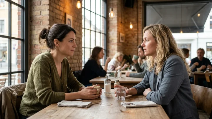 Ein Gespräch zwischen zwei Frauen in einem Kaffeehaus