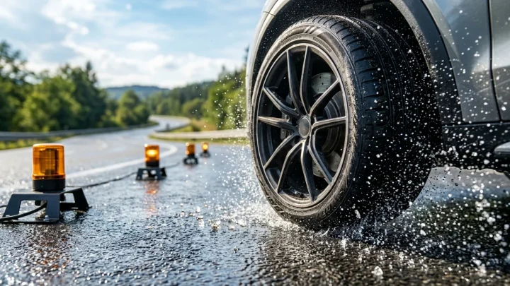 Einsatzkräfte bei einer Massenkarambolage auf der Autobahn A8
