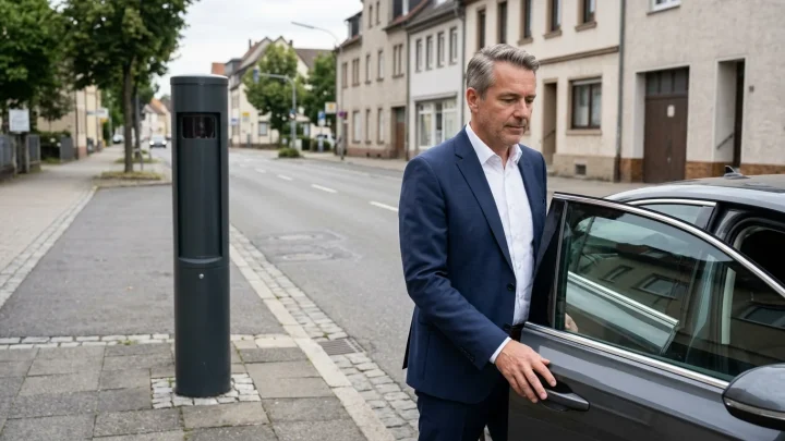 Symbolbild Geschwindigkeitskontrolle und Blitzer an einer Straße