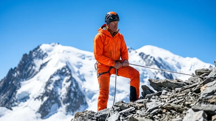 Blick auf das Mont-Blanc-Massiv und die Goûter-Hütte in den französischen Alpen.