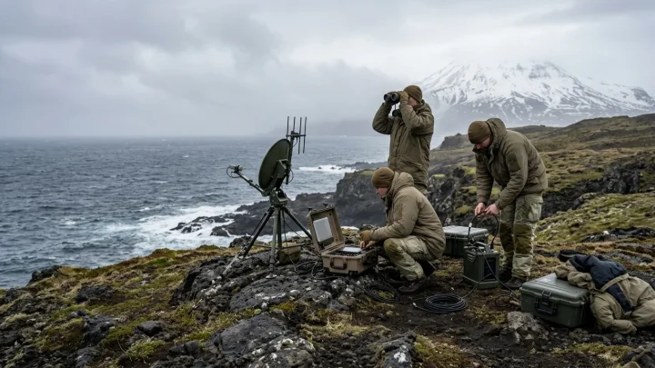 Die verschneite Vulkaninsel Jan Mayen im Nordpolarmeer