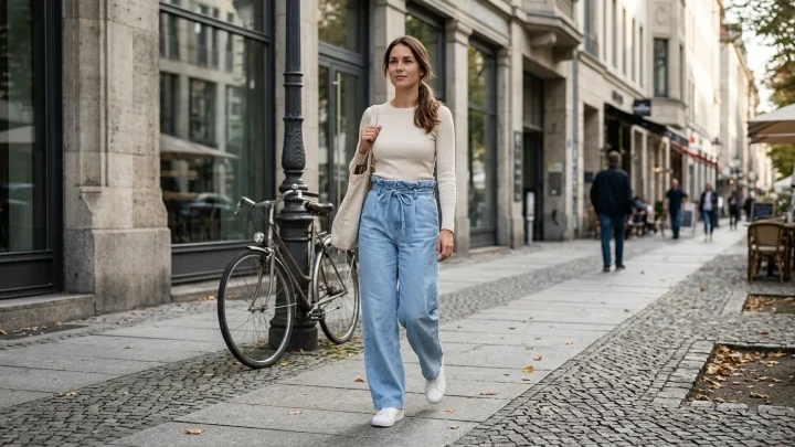 Weite Paperbag-Jeans von H&M in Denimblau