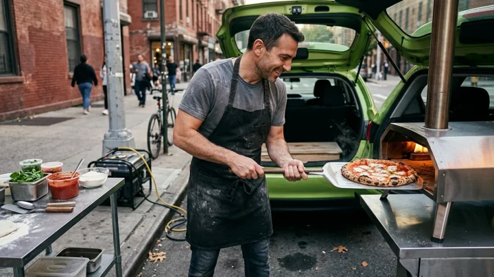 Frische Pizza auf einem Tisch zubereitet