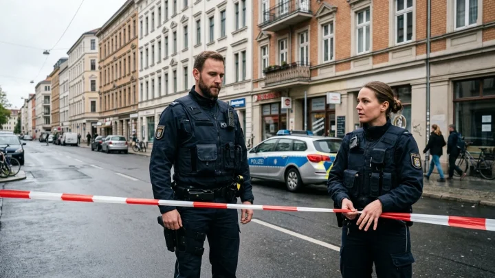Polizeifahrzeuge mit Blaulicht bei einem Einsatz in Köln-Südstadt