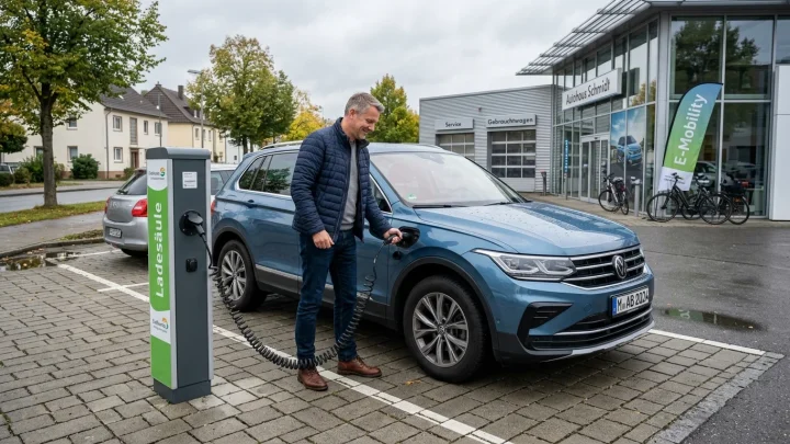 Ein Plug-in-Hybrid-Fahrzeug von BYD an einer Ladestation
