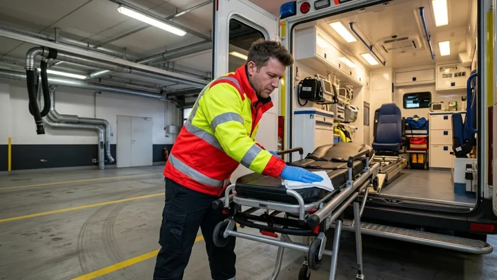 Rettungswagen mit Blaulicht im Einsatz