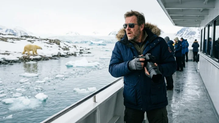 Ein Eisbär in der arktischen Landschaft von Spitzbergen.