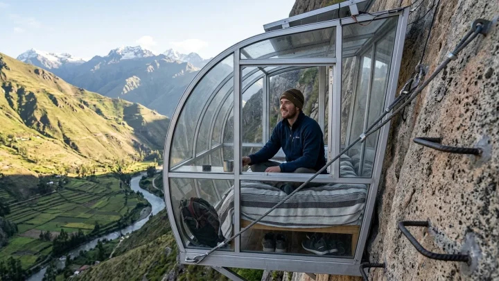 Skylodge Adventure Suites Glaskapseln an Felswand in Peru