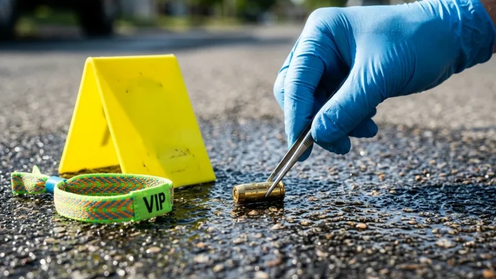Polizeiabsperrung und Einsatzfahrzeuge bei Nacht vor einem Clubgelände