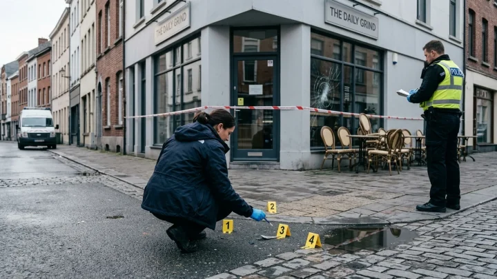 Polizeiliche Spurensicherung nach Schüssen auf ein Gebäude