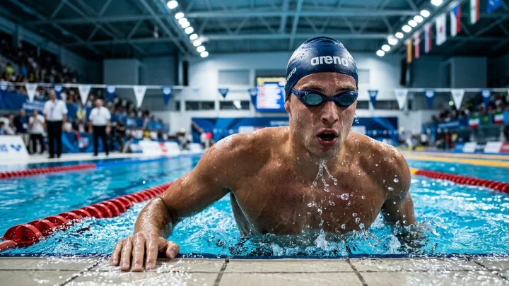 Zwei Schwimmer im Becken bei der EM in Paris.